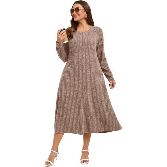 Plus Size Sweater Dress Maxi Fall Winter Casual Formal Dress - Picture 4 of 6